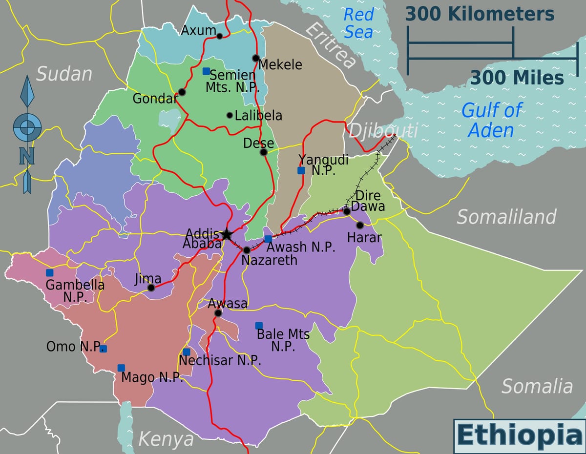 إثيوبيا مناطق الجذب السياحي خريطة