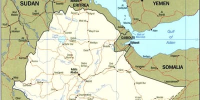 خريطة إثيوبيا والدول المحيطة