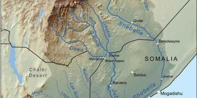 خريطة الإثيوبية الأنهار